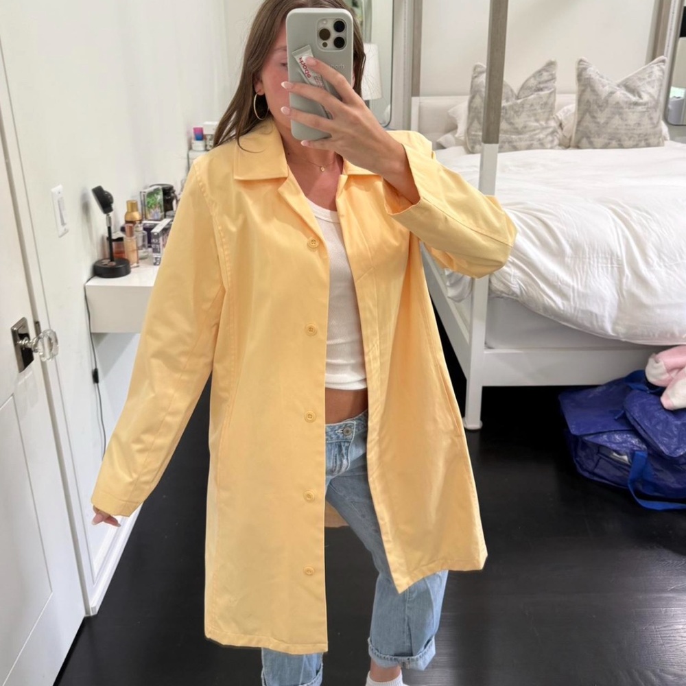 Light Yellow Women's Long Button Front Coat